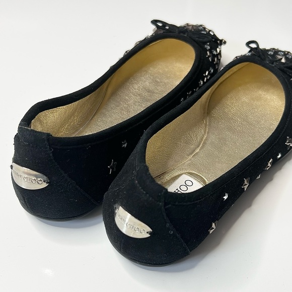 Jimmy Choo Willow Ballet Flat Black Suede Star Studded Size 37 - Picture 5 of 16